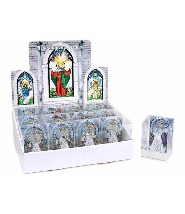 Glazen engel met spiegelvoet met gouden randen