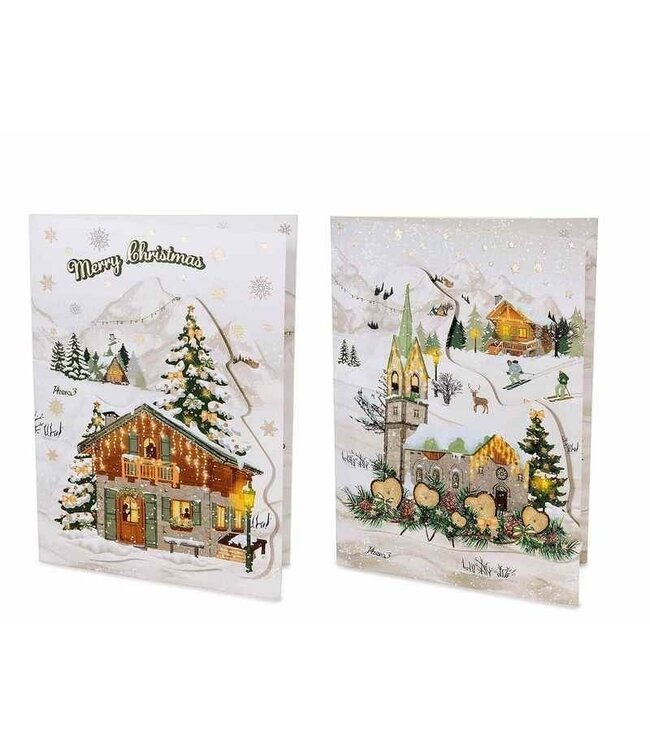 3D kerstkaart met muziek, lichtje en envelop