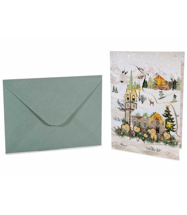 3D kerstkaart met muziek, lichtje en envelop