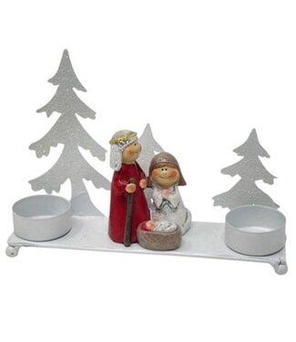 Theelichthouder kerststal metaal  20 cm