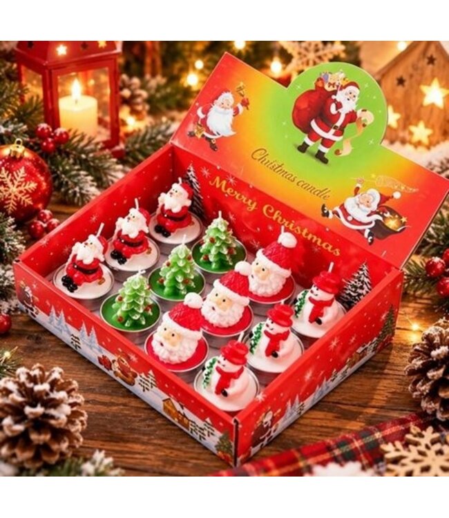 Kerst figuurkaarsje assorti 12 stuks