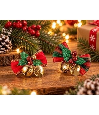 2 Kerststrikje met Belletjes en Hulst – 5 cm