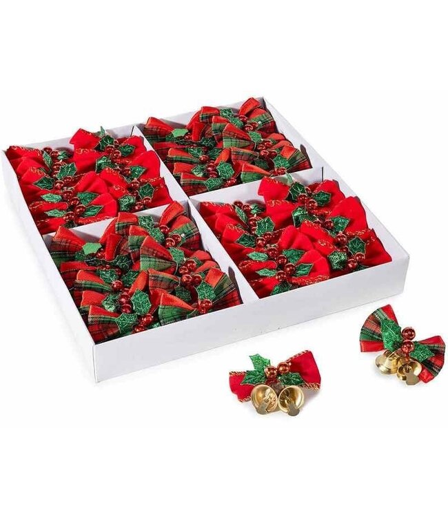 2 Kerststrikje met Belletjes en Hulst – 5 cm