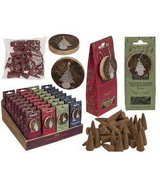 Kerst Wierookkegels met Houten Houder – 4 Geuren Assorti.