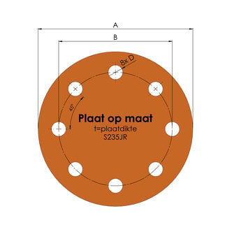 Ronde plaat op maat | 8 gats