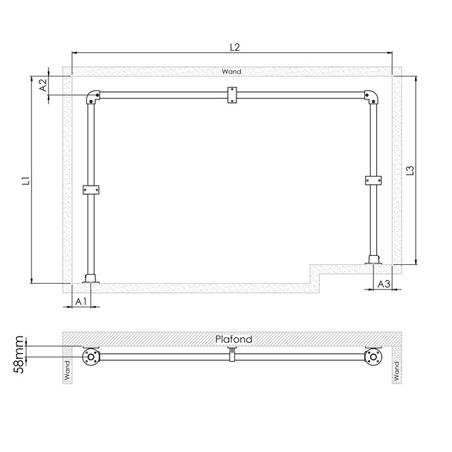Gordijnroede Zandvoort | U-vorm | Steigerbuis staal