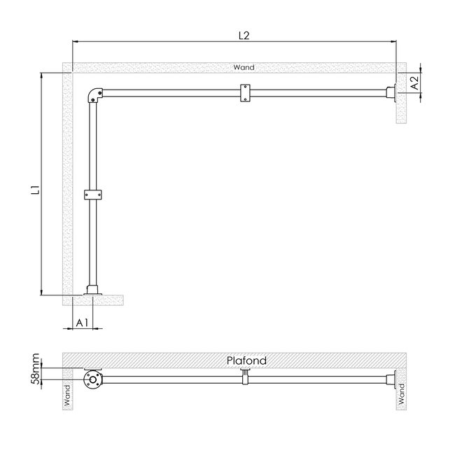 Gordijnroede Zandvoort | L-vorm | Steigerbuis staal