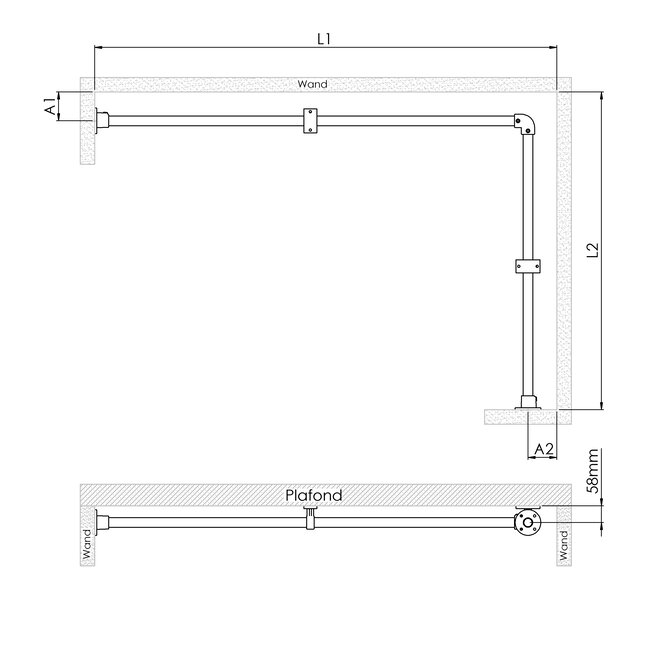 Gordijnroede Zandvoort | L-vorm | Steigerbuis staal