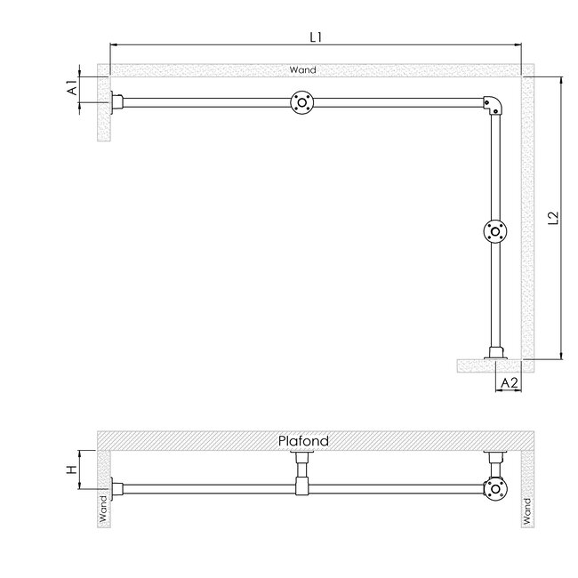 Gordijnroede Utrecht | L-vorm | Steigerbuis staal