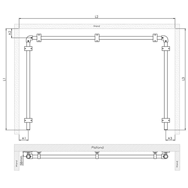 Gordijnroede Ede | U-vorm | Steigerbuis staal