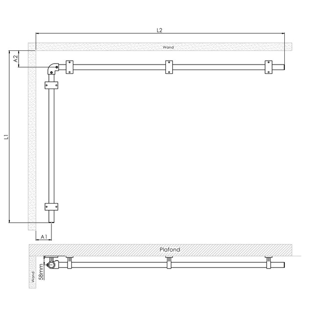 Gordijnroede Ede | L-vorm | Steigerbuis staal