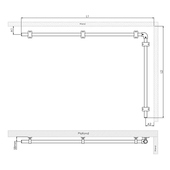 Gordijnroede Ede | L-vorm | Steigerbuis staal