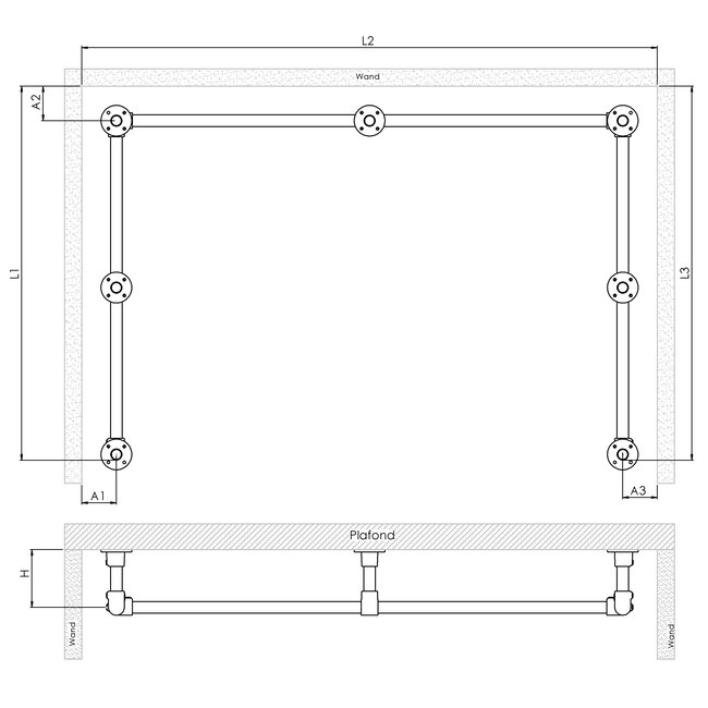 Gordijnroede Gouda | U-vorm | Steigerbuis staal