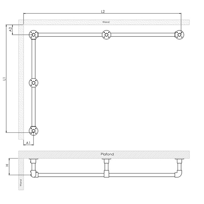 Gordijnroede Gouda | L-vorm | Steigerbuis staal