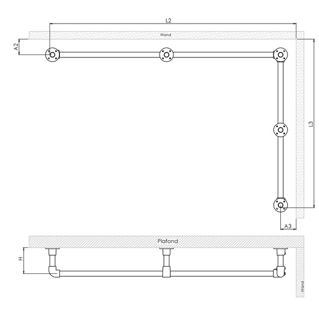 Gordijnroede Gouda | L-vorm | Steigerbuis staal