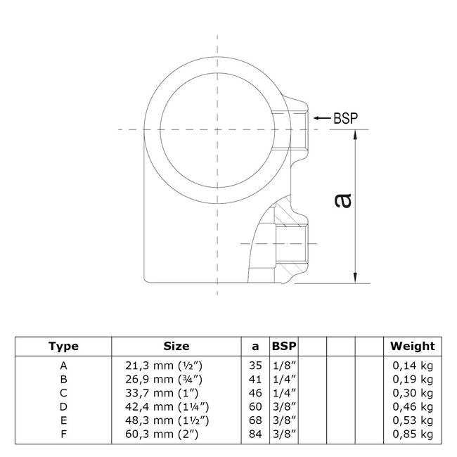 Steigerbuis koppeling kort t-stuk | Ø33.7 mm