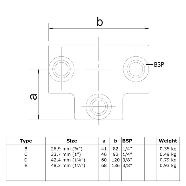 Steigerbuis koppeling lang t-stuk zwart | Ø26.9 mm