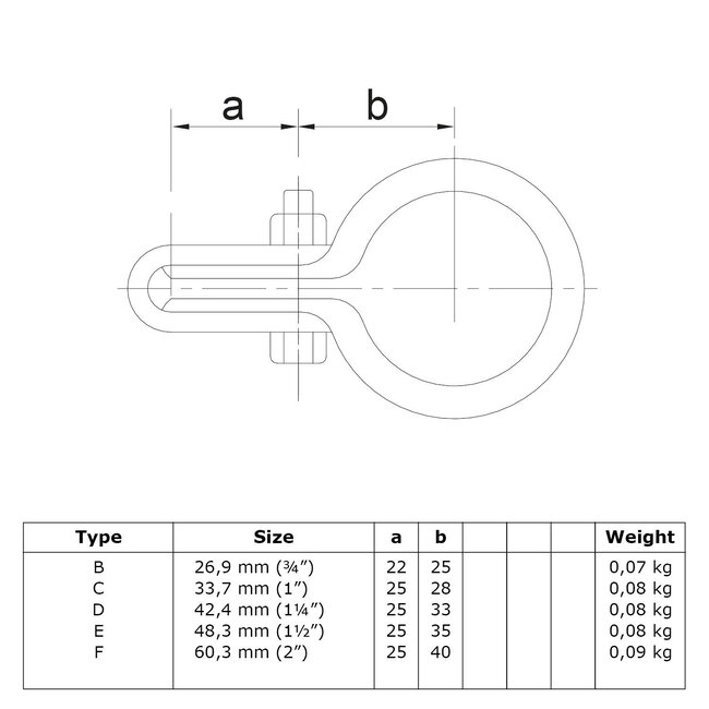 Steigerbuis koppeling enkele gaasclip | Ø42.4 mm