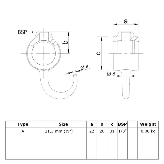 Steigerbuis koppeling kapstokhaak zwart | Ø21.3 mm
