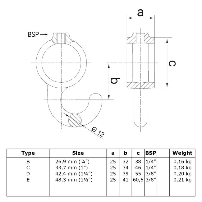 Steigerbuis koppeling kapstokhaak zwart | Ø33.7 mm