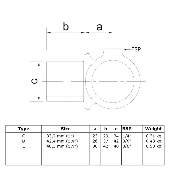 Steigerbuis koppeling insteek t-stuk | Ø33.7 mm