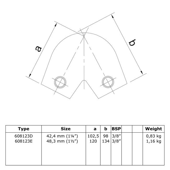 Steigerbuis koppeling kniestuk 40-70° | Ø48.3 mm