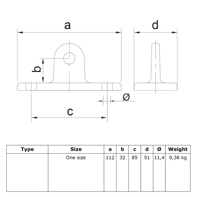 Steigerbuis koppeling oogdeel scharniervoet