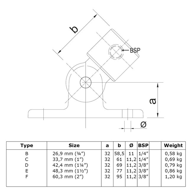 Steigerbuis koppeling scharniervoet verzinkt | Ø42.4 mm