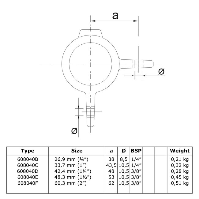 Steigerbuis koppeling oogdeel dubbel 90° | Ø42.4 mm
