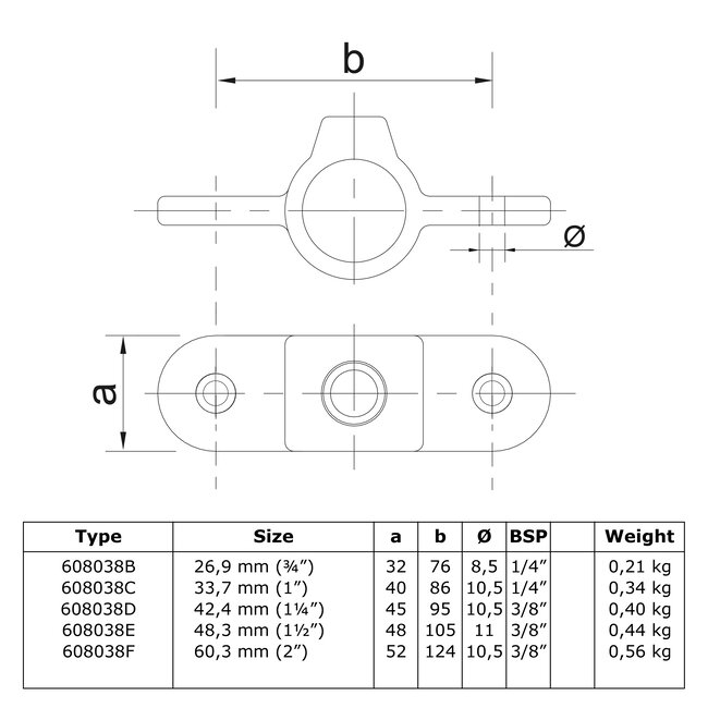 Steigerbuis koppeling oogdeel dubbel 180°  | Ø42.4 mm