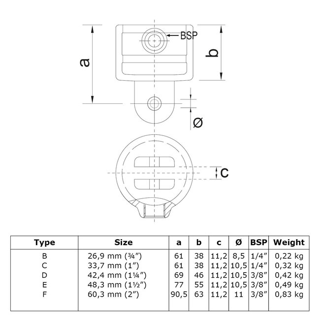 Steigerbuis koppeling scharnierhuls | Ø48.3 mm