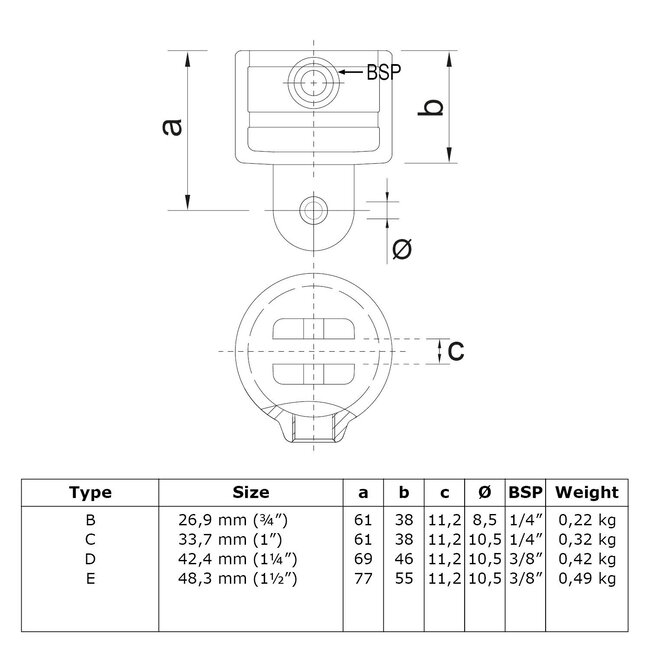 Steigerbuis koppeling scharnierhuls zwart | Ø33.7 mm