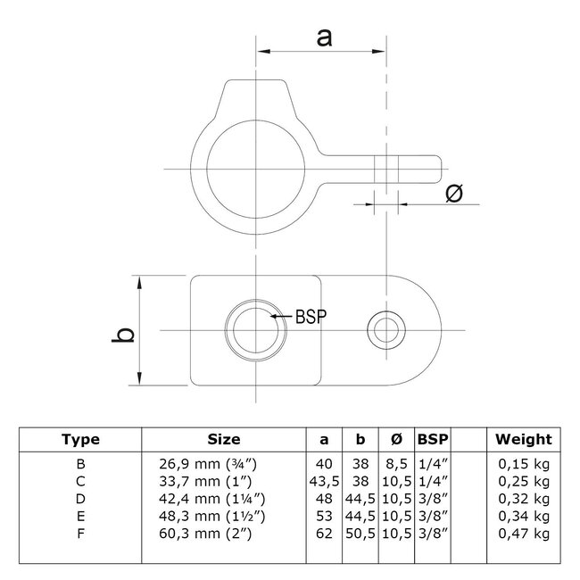 Steigerbuis koppeling oogdeel enkel | Ø42.4 mm