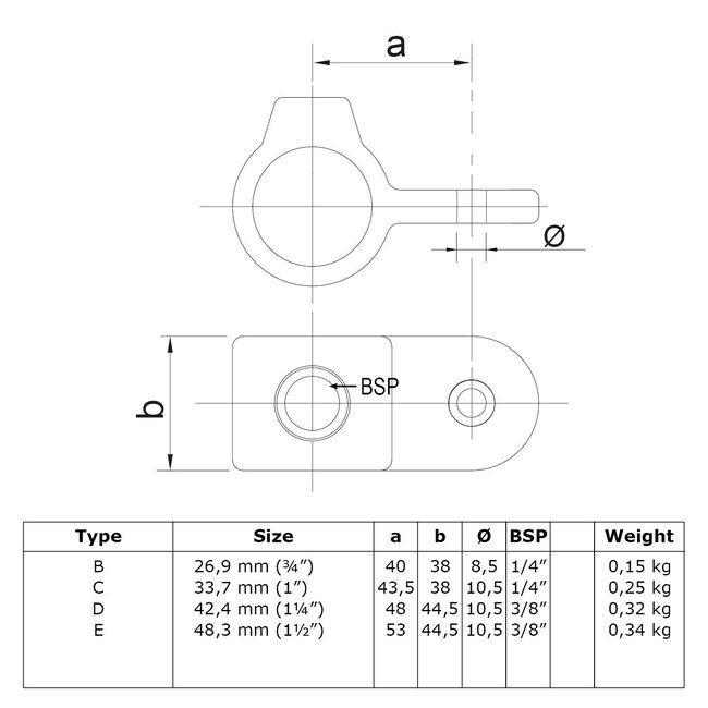 Steigerbuis koppeling oogdeel enkel zwart | Ø42.4 mm