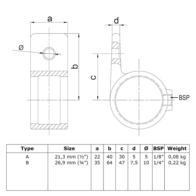 Steigerbuis koppeling bevestigingsring enkel | Ø42.4 mm