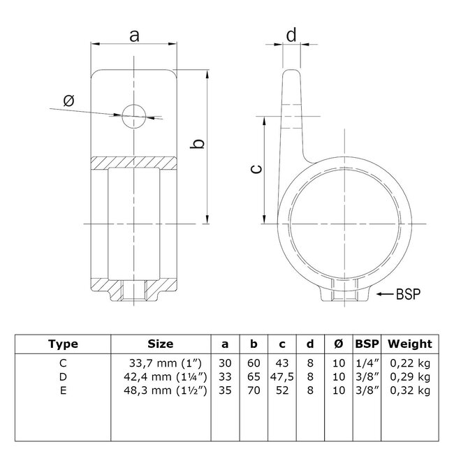 Steigerbuis koppeling bevestigingsring enkel | Ø42.4 mm
