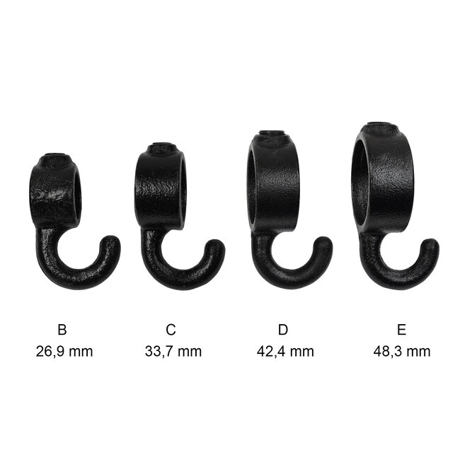 Steigerbuis koppeling kapstokhaak gedraaid zwart | Ø26.9 mm