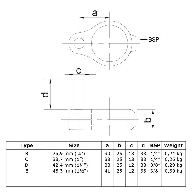 Steigerbuis koppeling scharnierpen | Ø33.7 mm