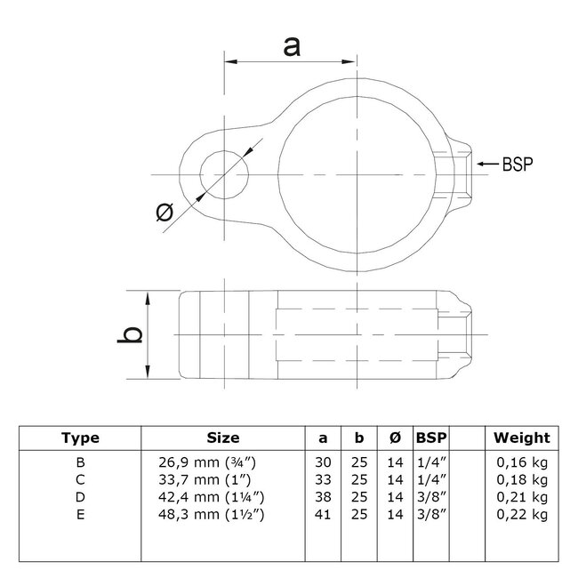Steigerbuis koppeling scharnieroog | Ø42.4 mm