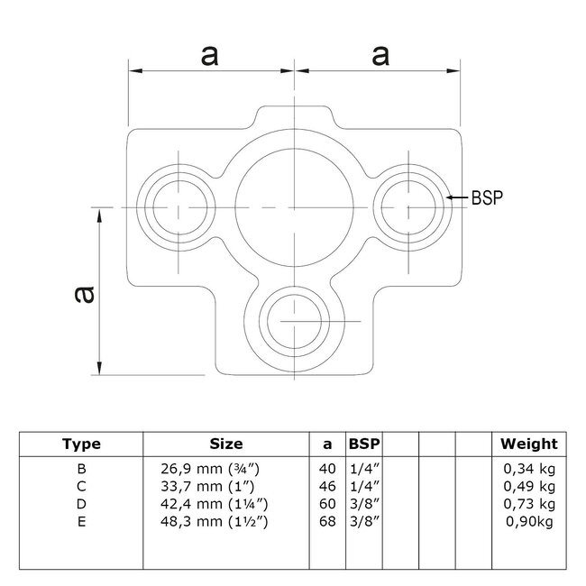 Steigerbuis koppeling t-stuk zij uitgang zwart | Ø33.7 mm