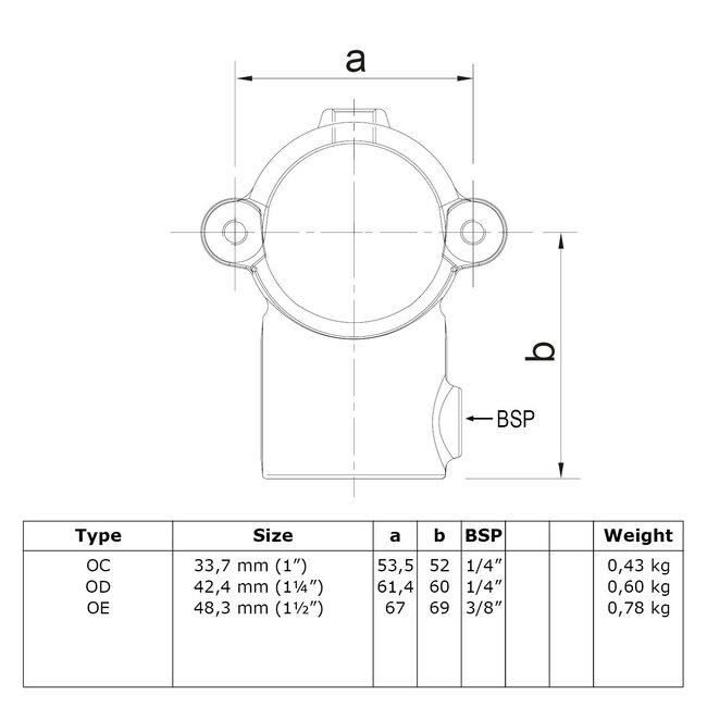 Steigerbuis koppeling open t-stuk scharnierend | Ø42.4 mm