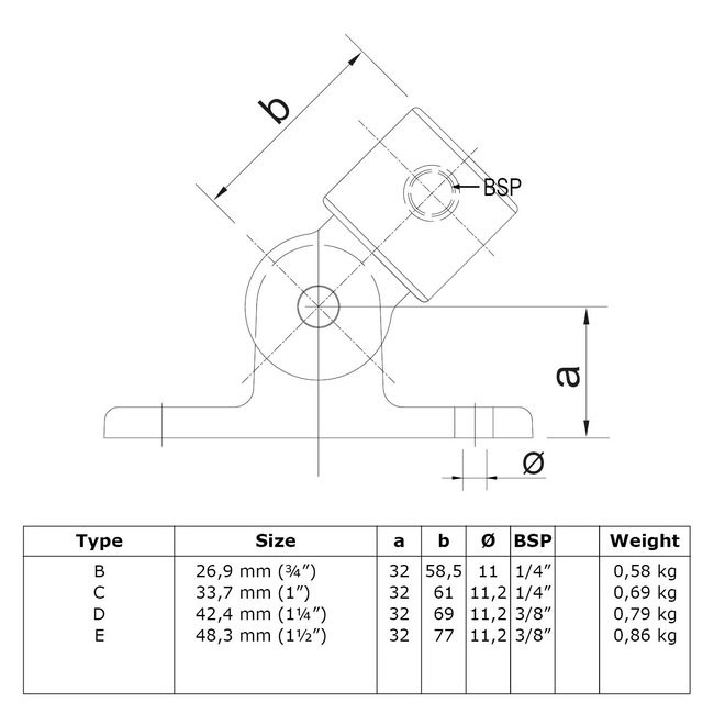 Steigerbuis koppeling scharniervoet zwart | Ø26.9 mm
