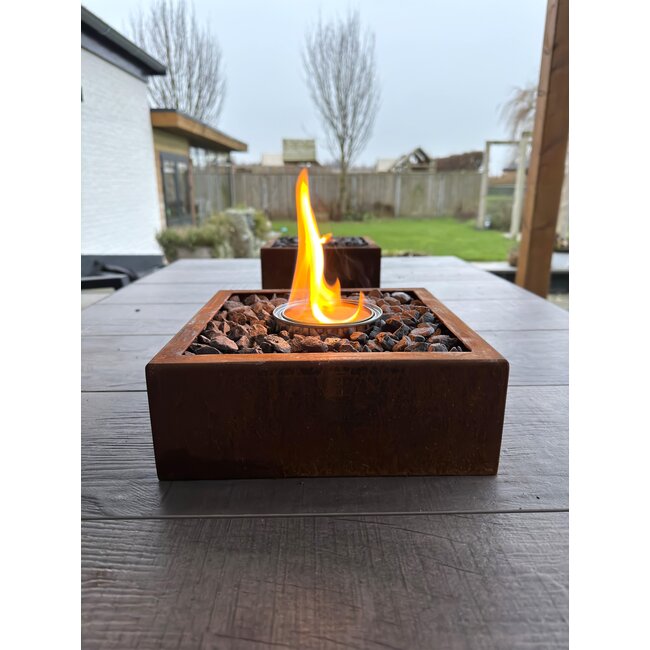 Tafelhaard cortenstaal | Bio-ethanol vierkant