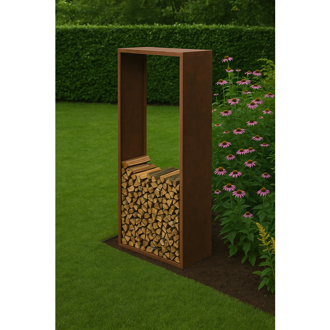 Cortenstaal haardhout opslag | op maat | 40 cm diep