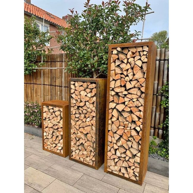 Cortenstaal haardhout opslag | op maat | 30 cm diep