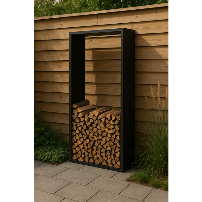 Gepoedercoat haardhout opslag | op maat | 30 cm diep