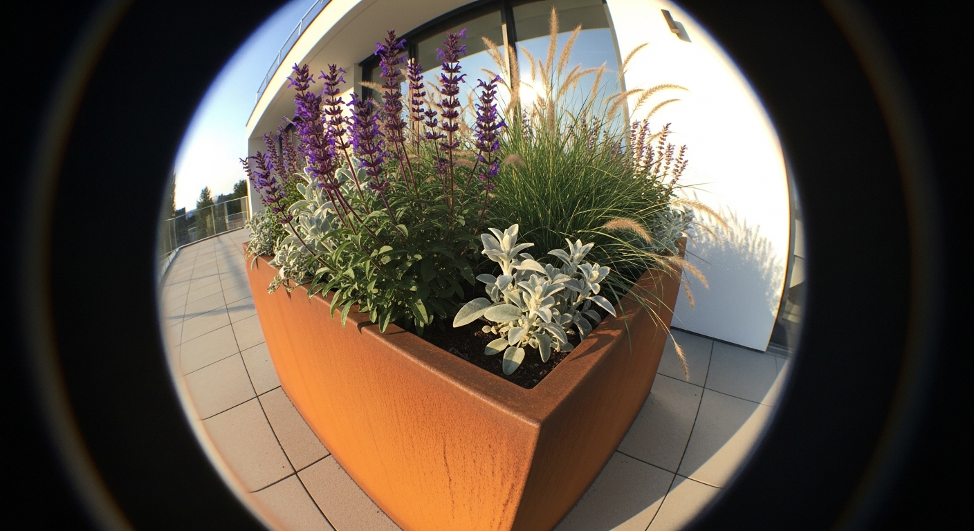 Seizoensgebonden decoratie voor stalen plantenbakken