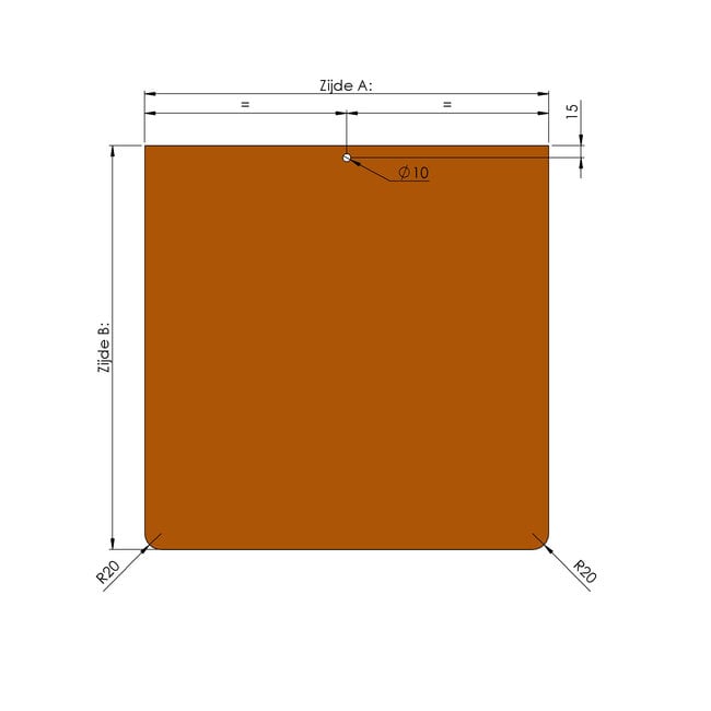 Kachelplaat op maat 2 afgeronde hoeken