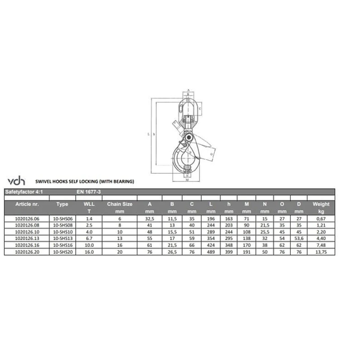VDH Ketting voorloper met wartel veiligheidshaak grade 100 - Ø 10 mm - 0,45 meter VDH VDH Ketting voorloper met wartel veiligheidshaak grade 100 - Ø 10 mm - 0,45 meter