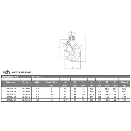 VDH Gaffel klephaak - Grade 100 - 2,5 ton - lengte 8 mm VDH VDH Gaffel klephaak - Grade 100 - 2,5 ton - lengte 8 mm